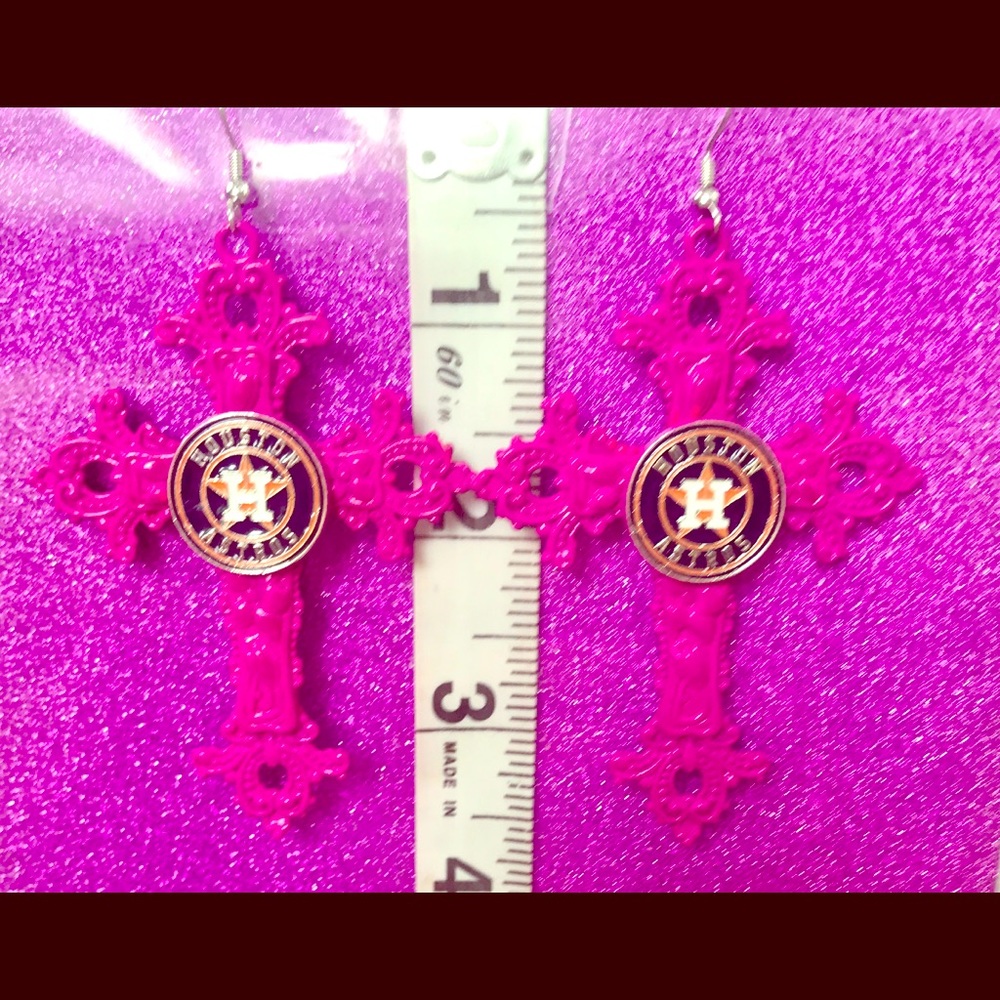 Flowered Cross Hot Pink Houston Astros Earrings